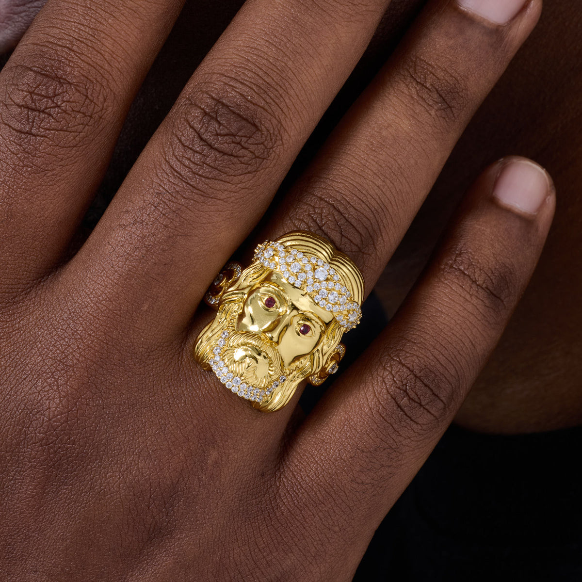Jesus moissanite rings styled on hand
