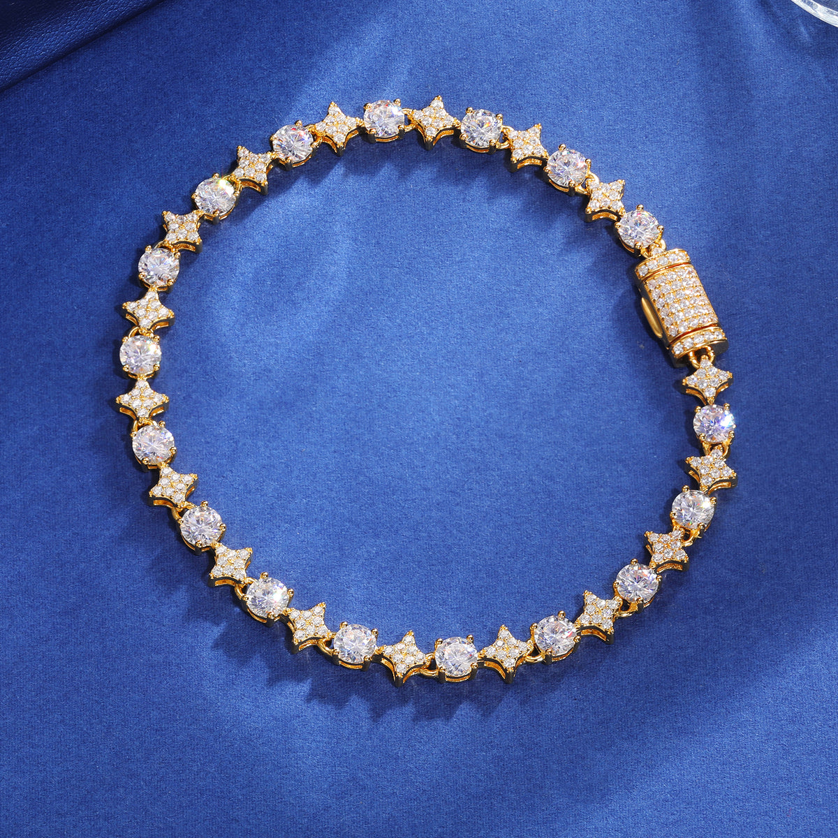 6 mm star and round moissanite tennis bracelet in gold tone