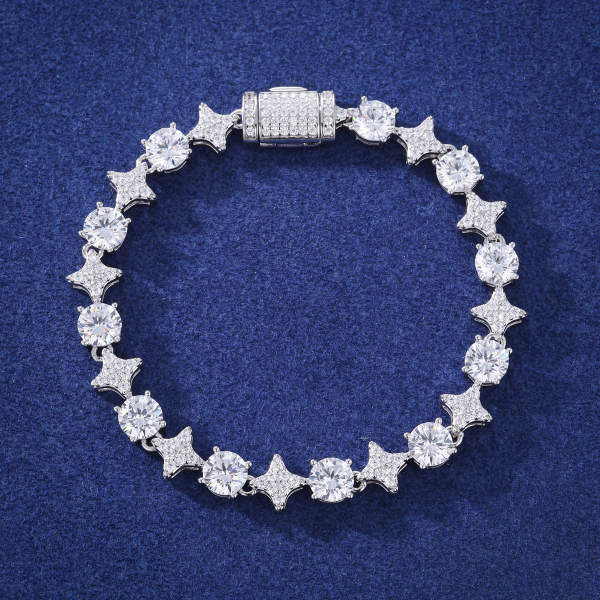 6 mm star and round moissanite tennis bracelet in silver tone