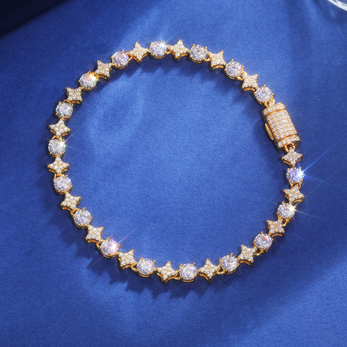 8 mm star and round moissanite tennis bracelet in gold tone