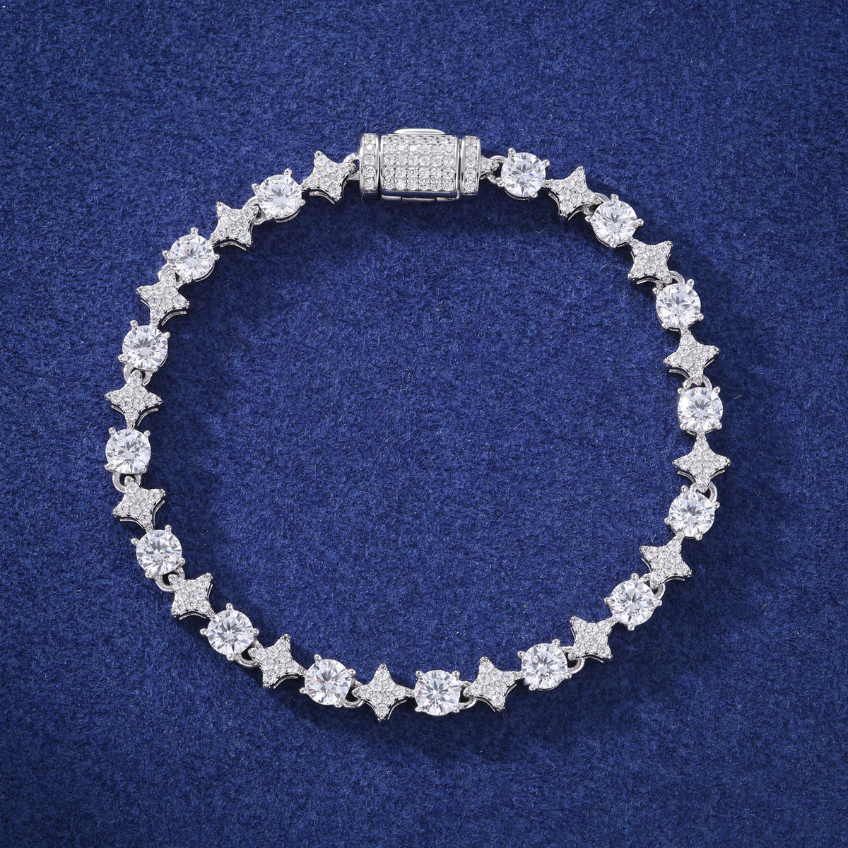 8 mm star and round moissanite tennis bracelet in silver tone