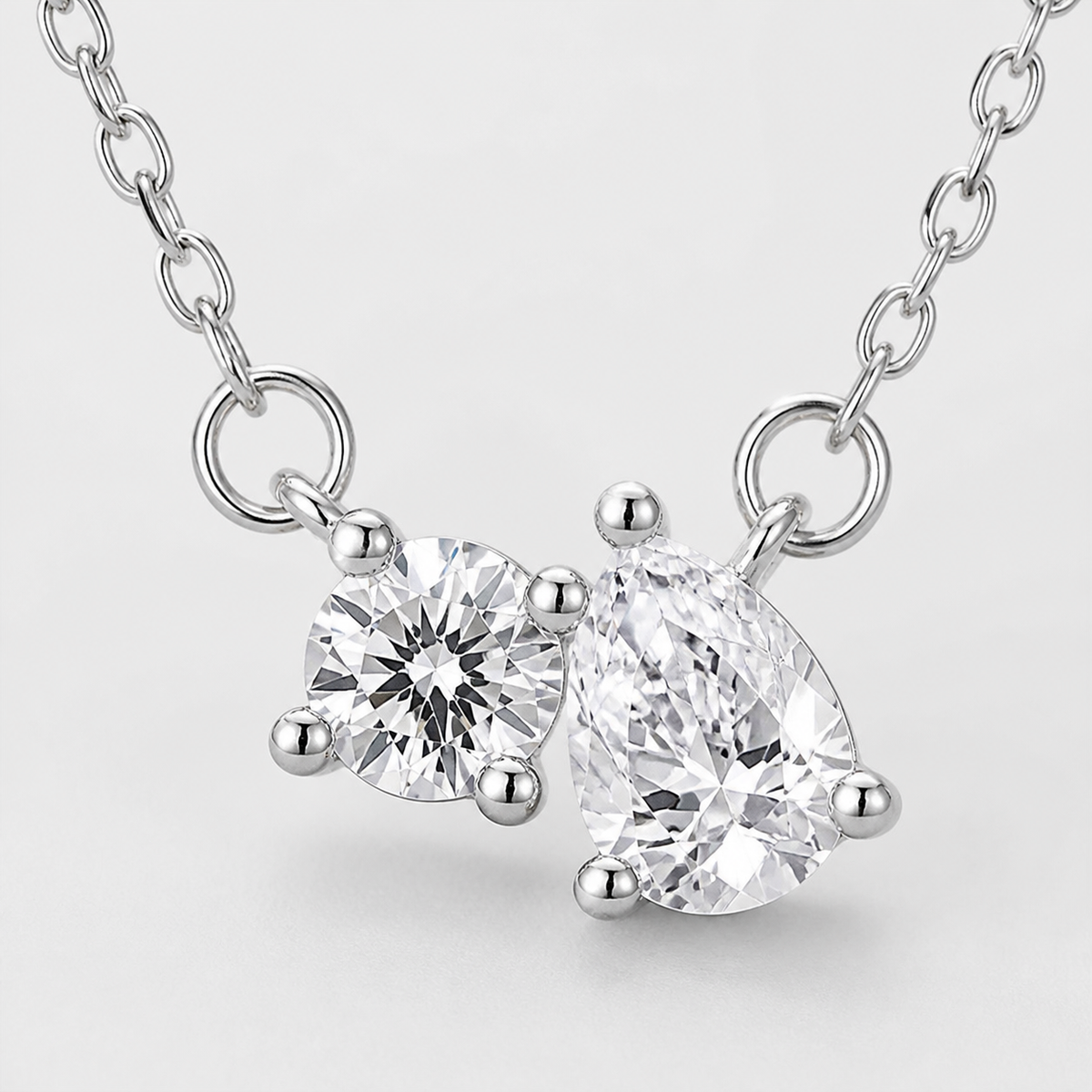 Pear and round moissanite pendant necklace in 925 Sterling Silver, new pendant macro