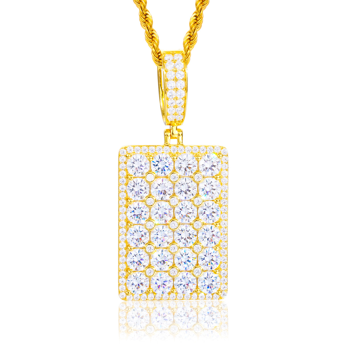 Iced-out square moissanite dog tag pendant in gold tone