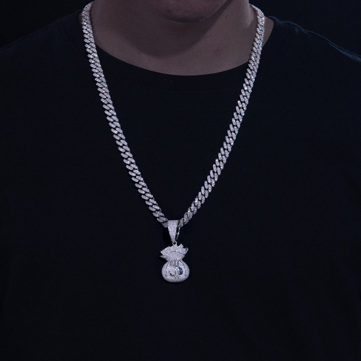 Money Bag Moissanite Pendant close-up