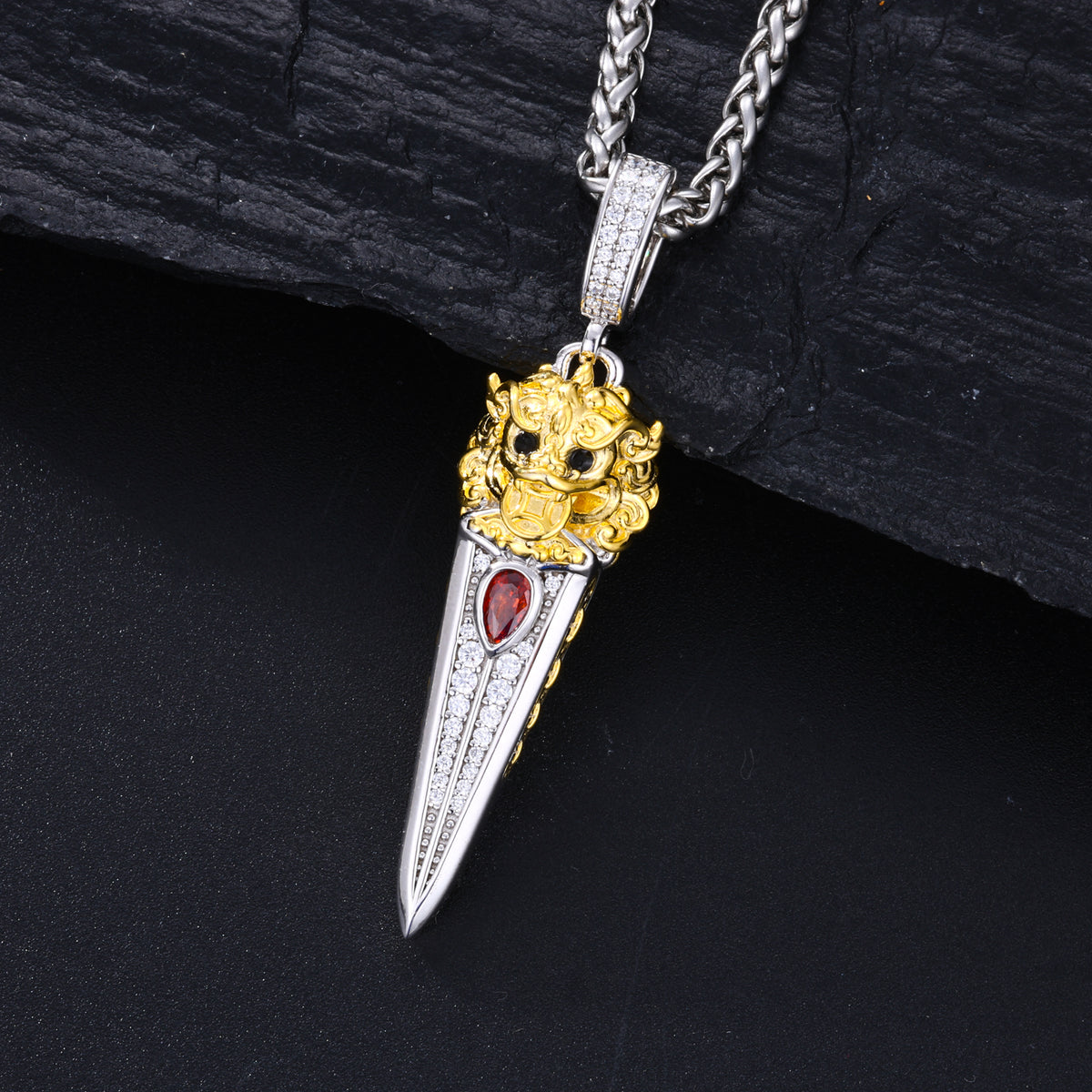 Pi Xiu sword moissanite pendant close up
