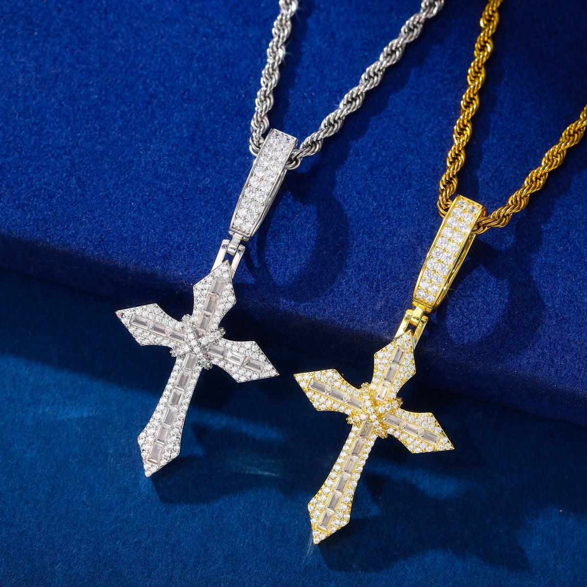 Pointed Cross Moissanite Pendant close-up