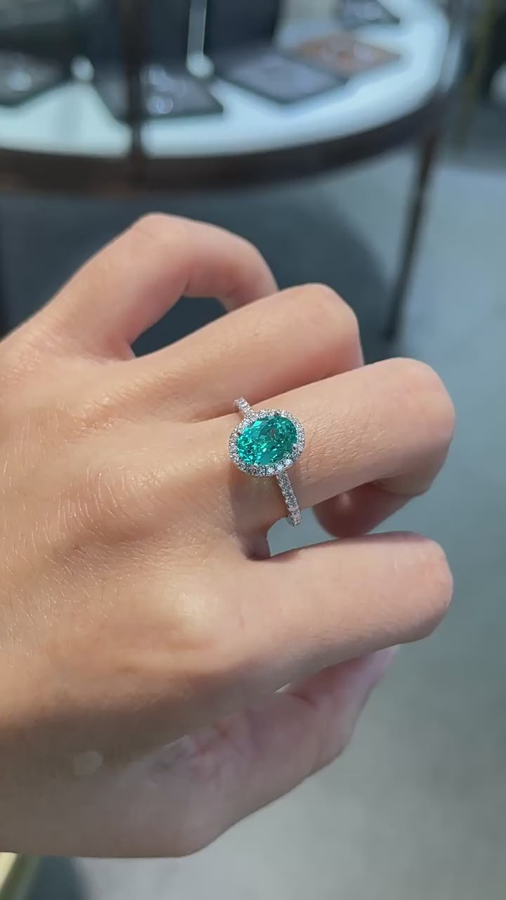 1.5 Carat Oval Lab-Grown Paraiba Ring with Moissanite – 925 Sterling Silver