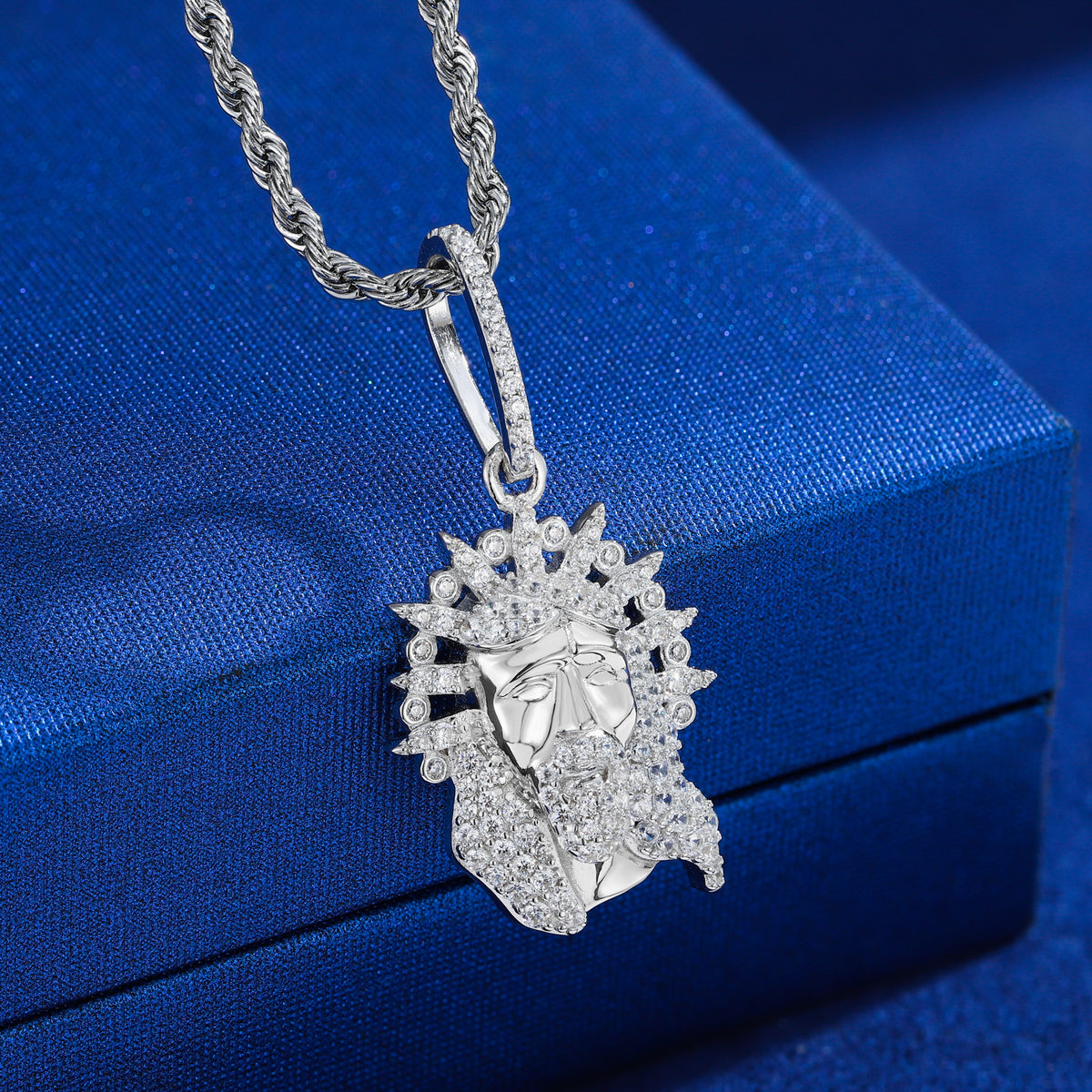Silver-tone radiant Jesus moissanite pendant