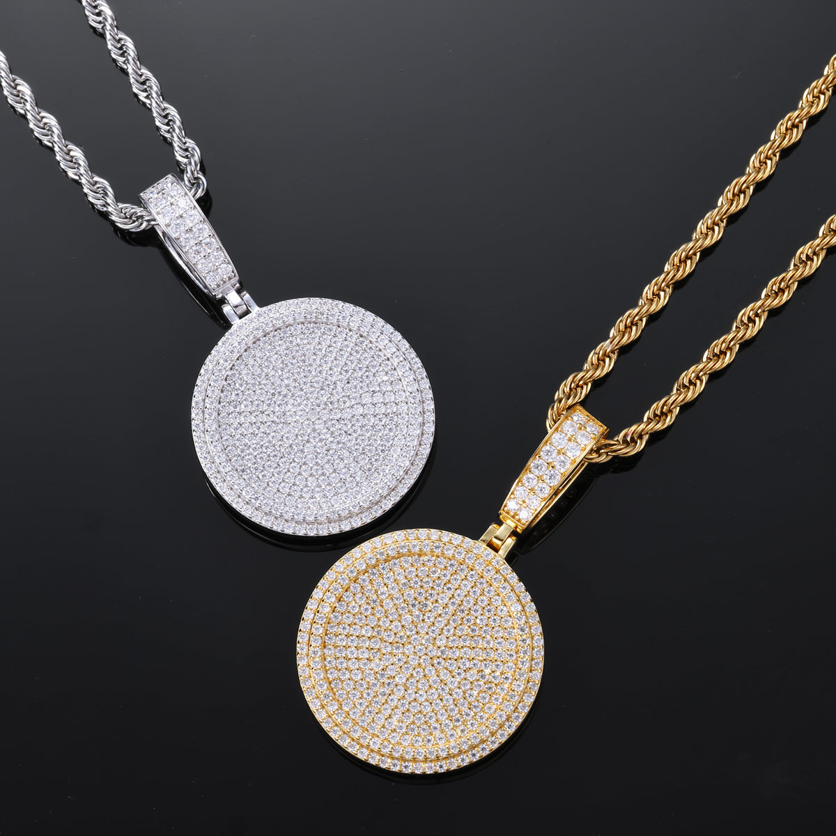 Round Dog Tag Moissanite Pendant close-up