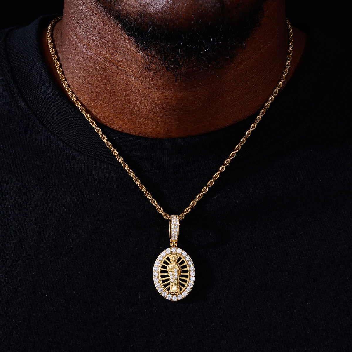 Saint Jude Moissanite Pendant worn view