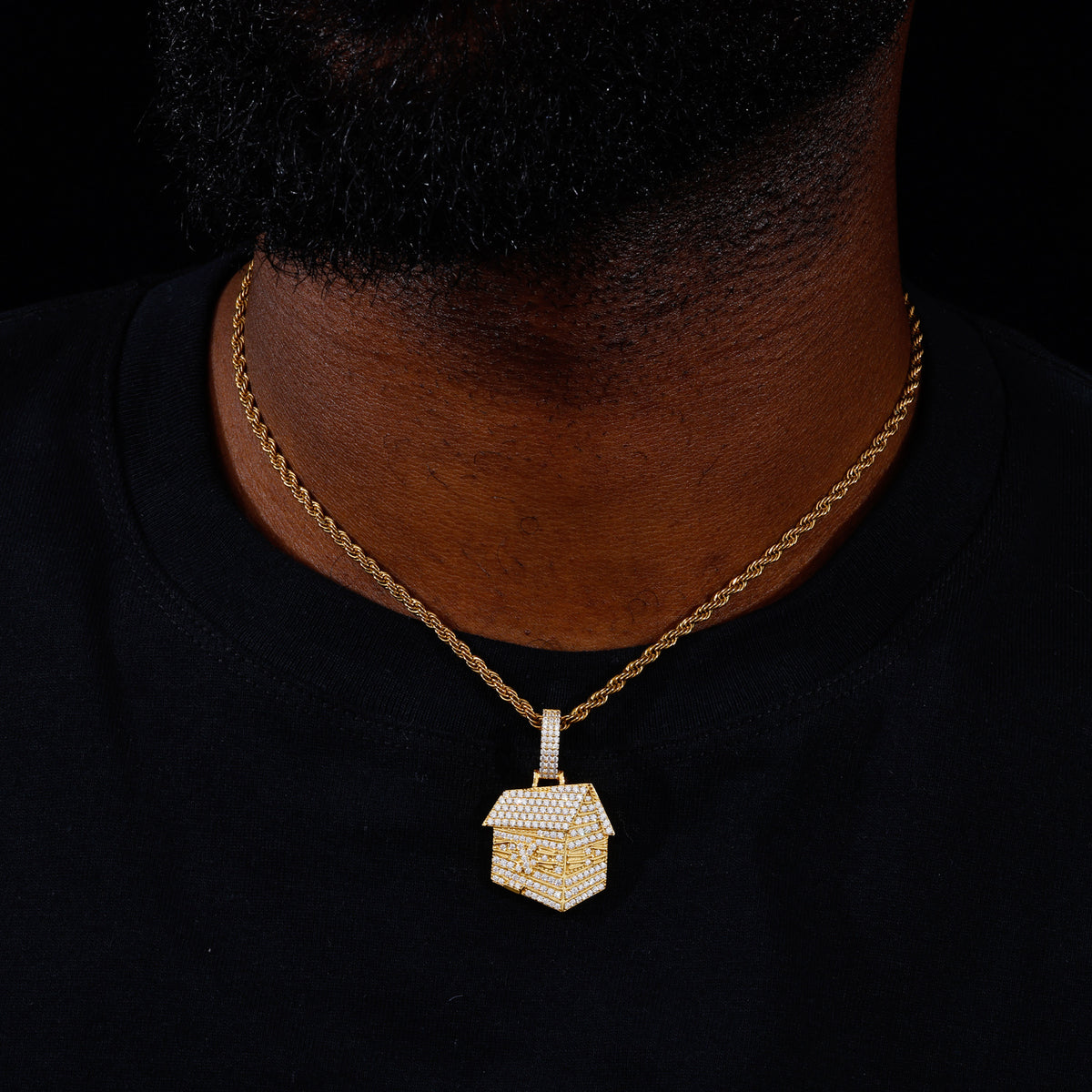 Trap House Moissanite Pendant worn view