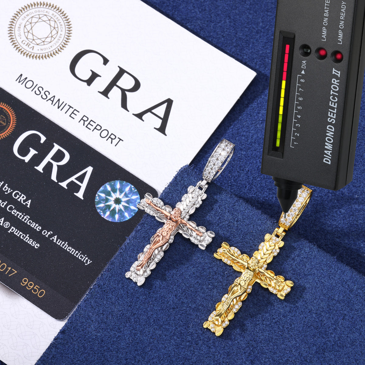Two-Tone Jesus Crucifix Moissanite Pendant close-up