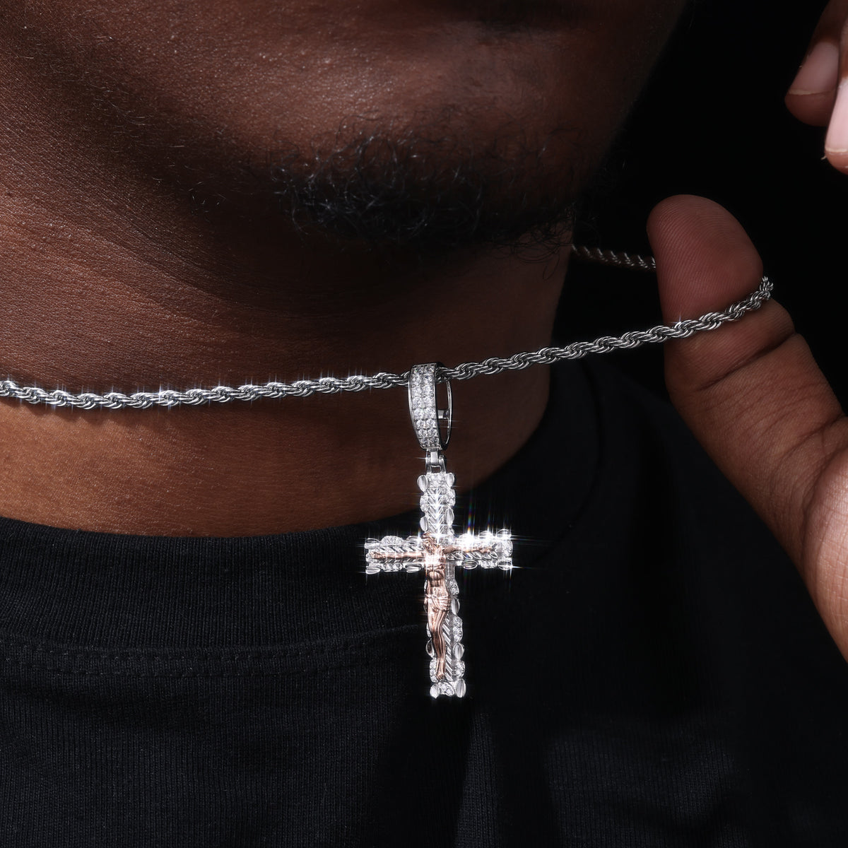 Two-Tone Jesus Crucifix Moissanite Pendant view