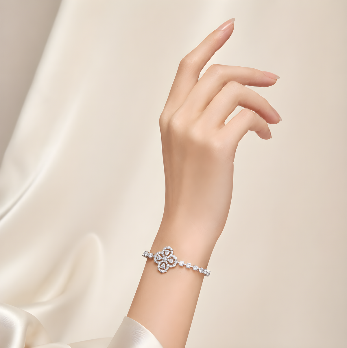 Moissanite pavé bracelet styled on a woman's wrist